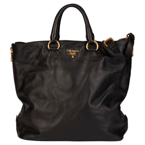 prada calf leather handbag black|Prada leather tote handbag black.